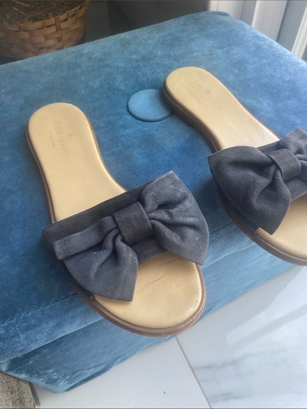 kate spade Gray Suede Bow Slide Sandals View 3